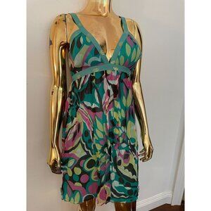 Milly New York Y2K Boho-Chic Multicolor Dress - Size 0 - 100% Silk Floral & Polk